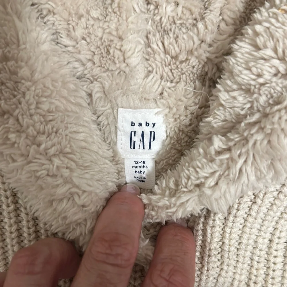 Baby Gap Cream Cable Knit Lined Button Down BearSweater Jacket Size 12-18 Months